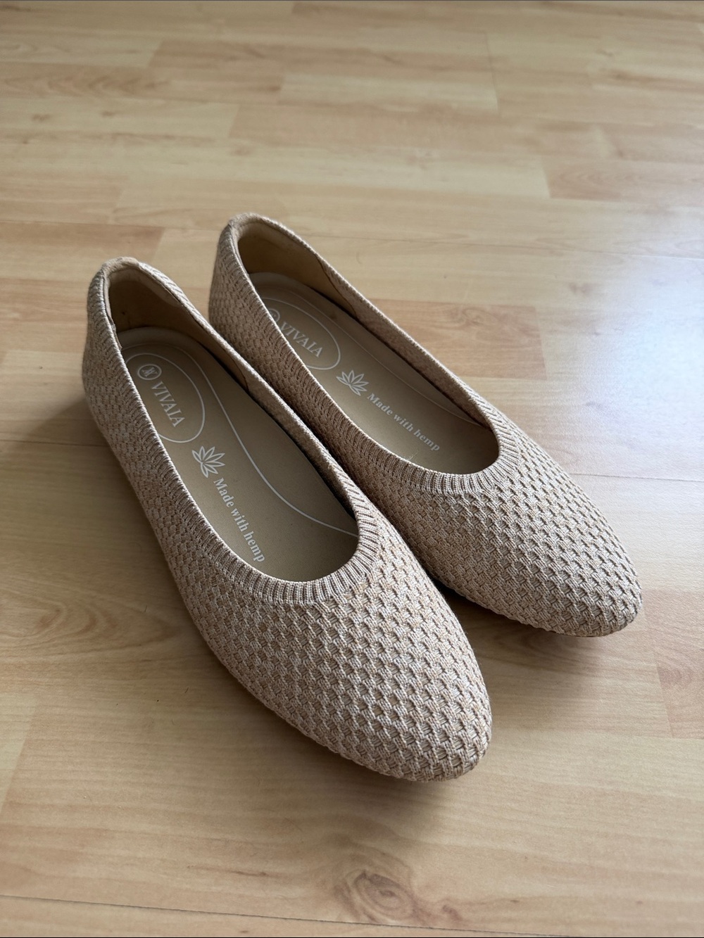 VIVAIA Almond-Toe Ballet Flats (Tamia 2.0 Hemp) Size EU 39
